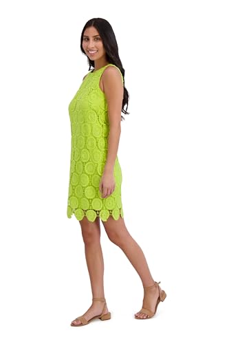 Image of London Times Women's Elegant Floral Crochet Knee-Length Sleeveless Fitted Cocktail Party Occasion Dress