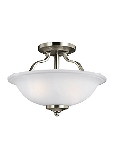 Generation Lighting 2-Light Emmons Semi-Flush Mount Ceiling Light Brushed Nickel 7739002EN3-962, Ceiling Light Fixture for Home Decor, Ceiling Mount Light for Bedroom, Kitchen, and Living Room Decor