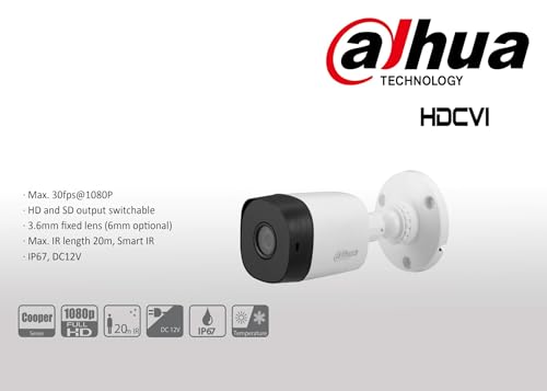 Image of Dahua Tech Security Wired 1080p HD Security Camera, White and Black