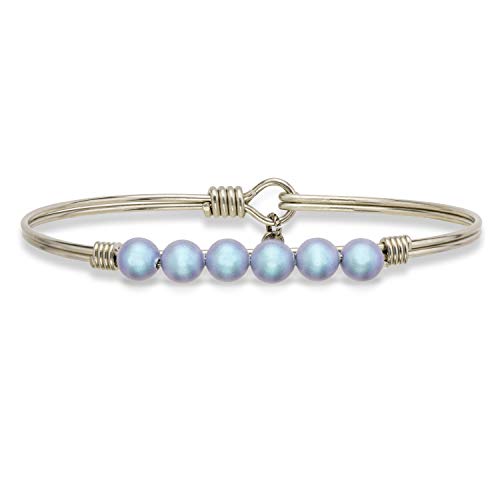 Luca + Danni | Crystal Pearl Bangle Bracelet For Women in Iridescent Light Blue - Silver Tone Size Regular Made in USA