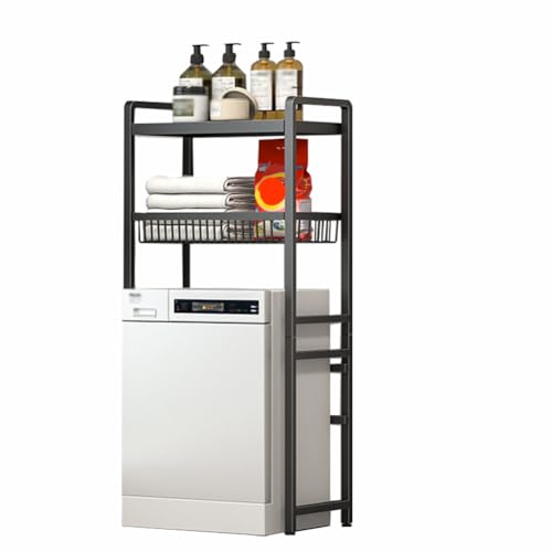 Scaffale portaoggetti per Bagno a 3 Ripiani in Acciaio al Carbonio - Scaffale sopra Il WC per Risparmiare Spazio in ripostiglio e Lavatrice Bianco e Nero 70x25x139 cm