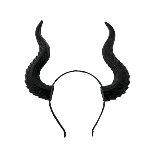 Furimuk Devil Horns Headband Witch Demon Headpiece Cosplay Horn Hair Hoops Gothic Halloween Dress Up for Party Evil Headdress Cosplay Costume Accessory Supplies (Black Meidium)