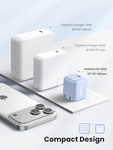 Image of UGREEN 30W USB C Charger, Nexode Foldable GaN PPS Compact Fast Wall Charger Block, USB-C Power Adapter for iPhone 17 /16 /15 /14, Galaxy S25 /S24 /S23, Pixel 9 /8 /7, MacBook Air, iPad(Blue)