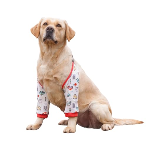 Image of HDKUW Dog Elbow Protector for Calluses, Recovery Suit for Front Legs, Cone Collar Alternative to Stop Licking Wounds, Cover Sleeve for Small Medium Large Dogs - Red Car L