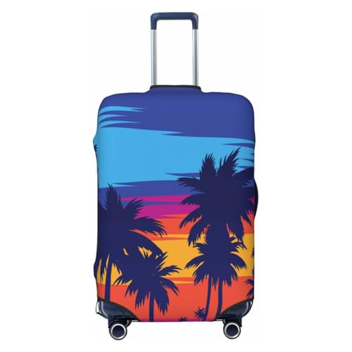 Beach With Palm Trees Print Luggage Cover For Suitcase,Washable Elastic Travel Suitcase Protector With Zipper Closure And Bottom Buckle – Fits 18-32