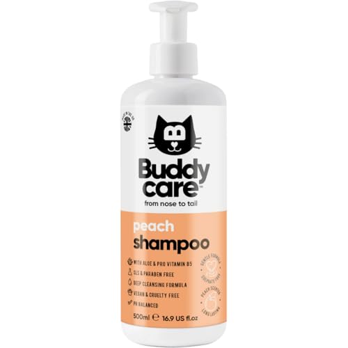 Buddycare Peach Cat Shampoo - Shampoo pulizia profonda per gatti - Profumo fruttato - Con aloe vera e vitamina B5, 500 ml