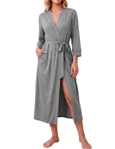 Image of Ekouaer Women Robes Long Knit Bathrobe Soft Kimono Loungewear with Pockets