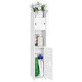 Lagute Toilet Paper Holder Stand, Small Bathroom Cabinet Storage, Tissue Holder for Narrow Bathroom, Corner Bathroom Organizer Container Shelves with Door, Toilet Vanity Cabinet, White(New Version)
