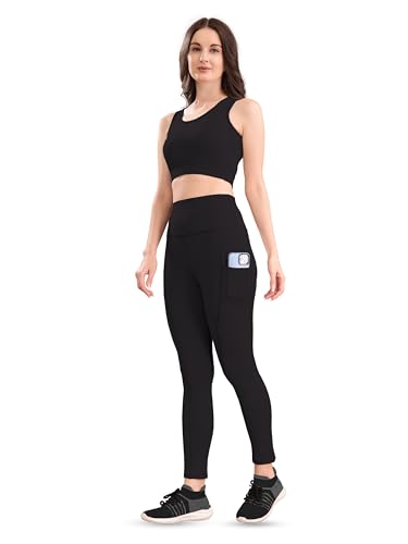 Image of High-Waist Leggings with Phone Side Pocket, Gym wear Track Suit, Women's 2-Piece Workout Set, Sports Bra, Co-ord, Sports Running Suits, Yoga Wear