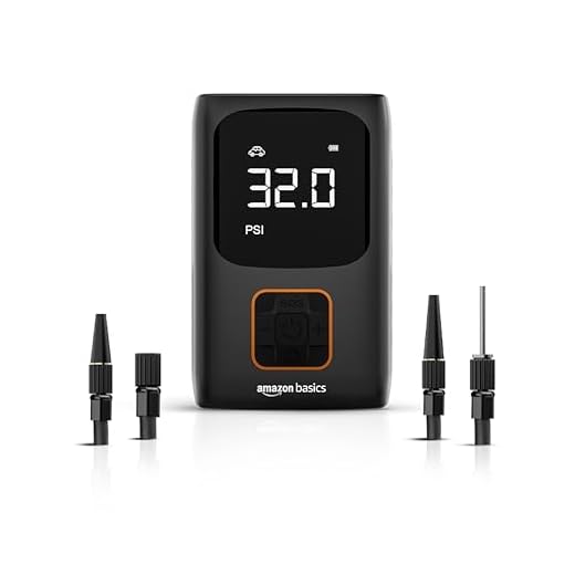 Amazon Basics Digital Tyre Inflator | 150 PSI Portable Air Compressor | 2x2000 mAh Battery | Copper Winding Motor | LED Light | Auto Shut-off | Cordless | Multiple Nozzles for Cars, Bikes & more