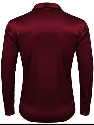Image of IndoPrimo Men's Satin Shirt with Spread Collar Neck Line Solid Pattern Full Sleeves Regular Fit Western Style and Standard Length