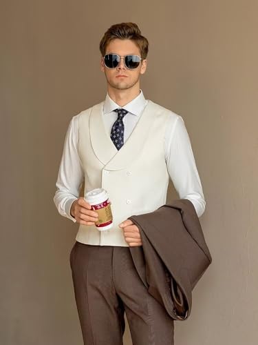 Men's Suit Vest Slim Fit Double Breasted Dress Vest Casual Business Formal Waistcoat2