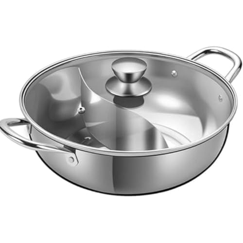 Livmorx 仕切り鍋 鴛鴦鍋 両手鍋 2食鍋 卓上二食鍋 火鍋 大容量 2種類の味を同時に楽しめるIH ガスコンロ対応 ステンレス 蓋付 家庭用 商用 (30cm)