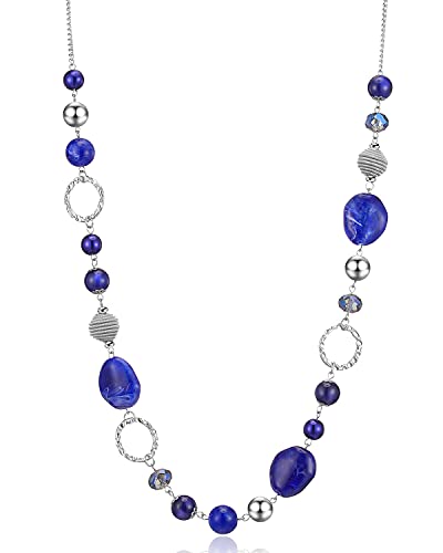 FULU AUTUMN Collier de Perles Long en Argent - Collier Boheme avec des Cristaux et des Perles en...