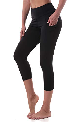 Women's Yoga Pants High Waisted Crop Workout Running Leggings with Side Pocketed Tummy Control Yoga Capris