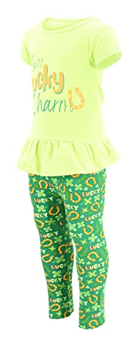 Image of Unique Baby 2 Piece Girls Printed Leggings Outfit with Short Sleeve Shirt Kid and Toddler Clothes Set