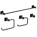 Gricol 4 Piezas Toalleros de Baño Juegos de Accesorios de Baño Toallero Baño Anillo de Baño Montaje en Pared Inoxidable Soporte para Papel Higiénico Toalleros de Gancho Negro