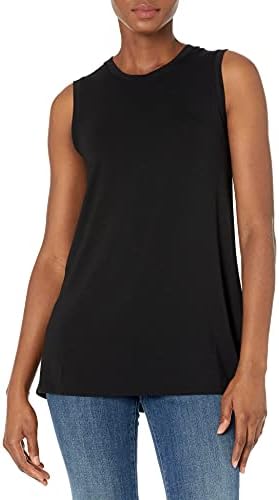 Amazon Essentials Women's Jersey Relaxed-Fit Muscle-Sleeve Swing Tunic (Previously Daily Ritual), Black, Large