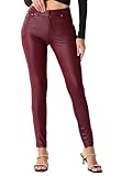 Allegra K Faux Leather Pants for Women's High Waist Stretch Slim Fit Motorcycle Legging Pants Large Burgundy
