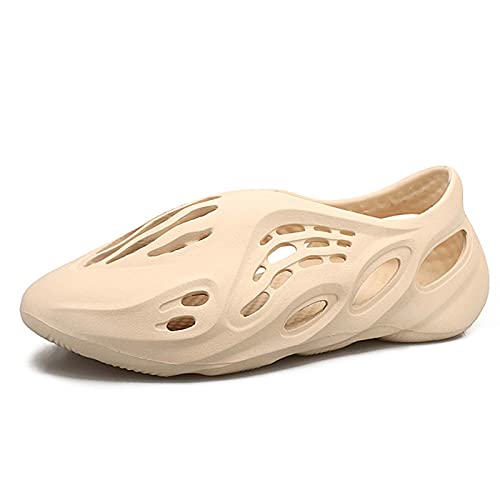 LEOED Men's Fashion Lightweight Comfort Holes Hollowing Out Sandals, Clogs Water Shoes Beach Footwear Mesh Summer Outdoor Walking Slippers Off-White Size 7