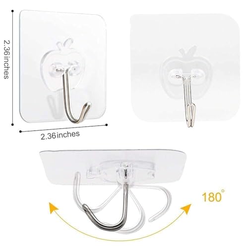 Image of Shivstor 10 Pack Apple Shape Wall Hooks Self Adhesive Heavy Duty Transparent Hooks Waterproof Nail Free No Drilling Wall Hangers for Kitchen Bathroom Home Storage Strong Sticky Hooks