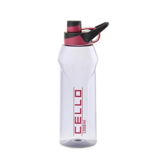 CELLO Fitbe Flip Cap Water Bottle For Daily Use 1000 ml, Black Pink | BPA Free, Reusable & Unbreakable Leakproof Lightweight Easy to Carry with Handle PET Water Bottle For Gym Office Indoor & Outdoor