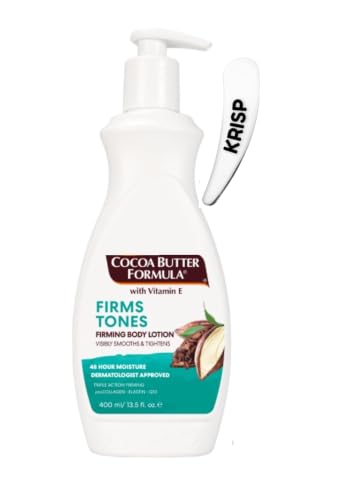 Cocoa Butter Formula Firming Body Lotion with Vitamin E Collagen Q10 & Elastin 400ml Firms Tones Smooths Skin with Cosmetic Spatula 48H Moisture For Dry & Ageing Skin
