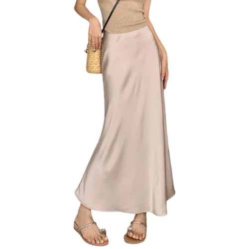 Jupe midi satin acétate femme élégante : jupe sirène moulante taille haute