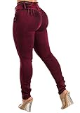 Moda Xpress Juniors Size Red Acid Wash Mid Rise Push-Up Butt Lifting Stretchy Skinny Jeans 10634C