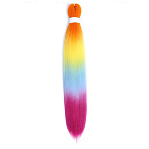 Aigemei Ombre Synthetic Pre-stretched Braiding Hair Hot Water Setting Synthetic Fiber Crochet Hair Extension 1 packs 24 Inch (Rainbow Color)