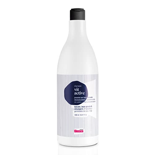 Grupo Almagro Glossco, Vit Active Shampoo, Champú Anticaída, Estimula la Actividad Capilar y Fortifica el Cabello, con Baicalina y Germinados de Soja y Trigo, Sin Parabenos y Siliconas, 1000 ml