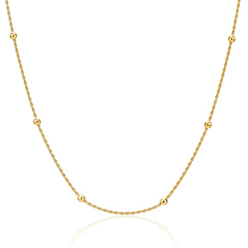 MIORE Schmuck Damen, Kette Damen Silber 925, Silberkette Länge 45cm, Vergoldete Kette Silber Frauen, Kordelkette Mit Kugeln, 18 Karat Vergoldet, Allergenfrei & Handgemacht in Italien