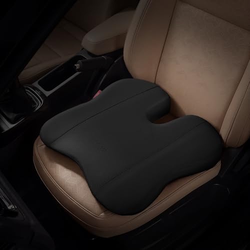 Image of Frido Premium Car Wedge Seat Cushion with Memory Foam Support and Coccyx Cutout, Luxe Leatherette Finish, Tailbone and Hip Pain Relief, Comfortable Support for Long Drives Travel and Daily Use | Black