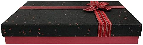 Emartbuy Gift Box, 30.5 x 23 x 5 cm, Black Box with Lid and Gold Satin Ribbon
