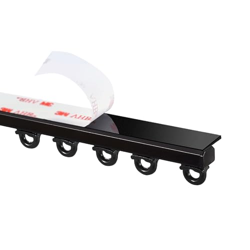 Bcofo Self Adhesive Curtain Track No Drill Premium Strength Aluminum Ceiling Curtain Track,Curtain Rods,Ceiling Mount,Adhesive Curtain Rod (Non-Flexible) for Smooth Ceiling Or Wall(Black,1.7m(5.6ft))