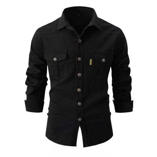 Image of Lu's Chic Men's Shirt Jacket Soft Trucker Long Sleeve Cotton Shacket Fall Classic Button Casual Western