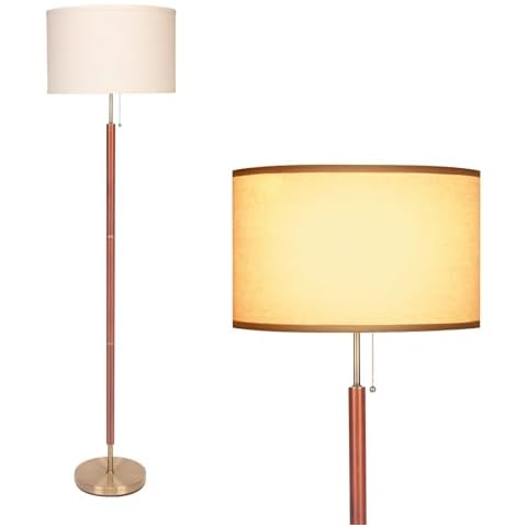 lianheng Mid Century Modern Floor Lamp,Floor Lamp Wood for Living Room,Stand Lamp with Beige Fabric Lampshade for Bedroom, Study Room and Office Cover