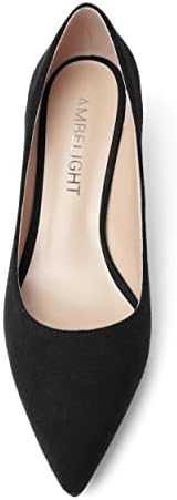 AMBELIGHT Women's Casual Slip On Office 2 Inch Block Low Heel Suede Chunky Pointed Toe Pumps Shoes Black Size 9 - Zapatos de Tacon para Niñas | Image 2