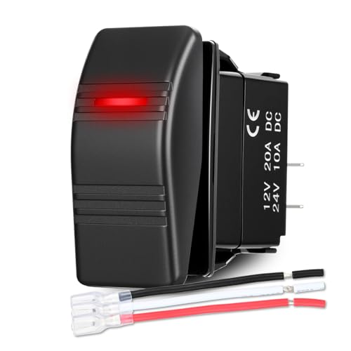 Image of Nilight Marine Rocker Switch LED Light Bar 3 PIN with Red Backlit | Toggle Switches On Off SPST 20A /12V 10A /24V with Jumper Wires Set for Cars Trucks Boat ATVs UTVs RVs