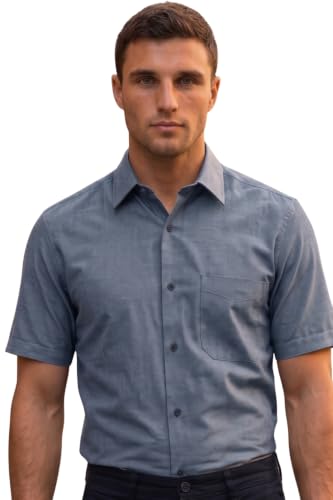 Image of Louis Philippe Men's Regular Fit Easy to Iron Everyday wear Premium Cotton Half Sleeve Solid Formal Shirt