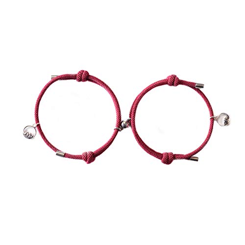 HFeng Pulsera de pareja, ajustable trenzada, pulsera magnética de atracción mutua, par de pulseras de cuerda magnética adecuada para hombres y mujeres parejas