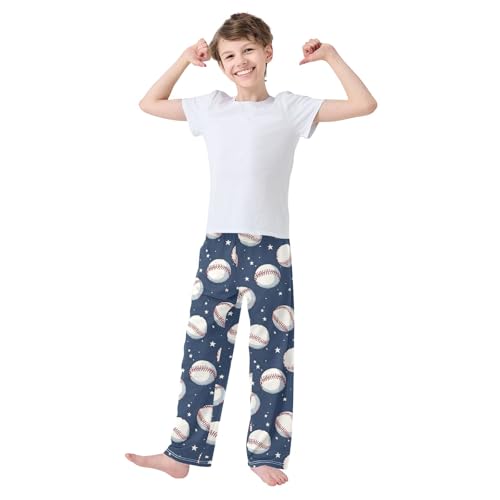 Baseball Pattern Cute Pajama Pants, Soft Sleepwear Lounge Pants Pajama Pj Bottoms for 6-14 Years3