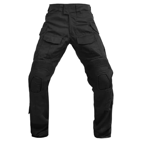 SINAIRSOFT G3 - Pantalones tácticos con rodilleras, para hombre, airsoft, paintball, caza, al aire libre, pantalones de combate BDU, Negro -, Small
