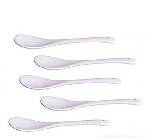 Yevison White Ceramic Spoon Teaspoon Set Coffee Spoon for Jam Honey Soup Yogurt Wedding Dinner Party Decor Pack of 5 Durable and Useful