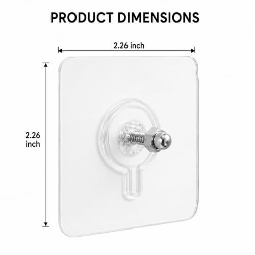 Image of KONVIO NEER Screw Hooks for Wall Without Drilling - 20 Pack Self Adhesive Screw Hooks Heavy Duty | Strong Nail-Free Transparent Stainless Steel Wall Hanging Hooks for Kitchen, Bathroom, Home & Office