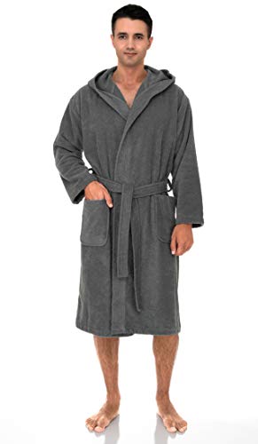 TowelSelections Mens Hooded Robe Cotton Terry Cloth Towel Bathrobe Soft Shower Bath Robes for Men Small Frost Gray