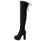 Tacón ancho DunaCuna Mujer Fashion Tacón Ancho Botas Stretch Tacón Alto Plataforma Pull On Sobre La Rodilla Botas Black-rongli Size 37 Asiática