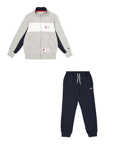 Champion Legacy Retro Sport B (306861) - Chándal de cuello alto de forro polar Powerblend compacto, suave y ultraligero, multicolor gris melange/azul marino (NOXM/NNY/WHT), 5-6 años (XS) Niño FW24