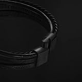 SERASAR Bransoletka Męska Skórzana Pleciona Czarna Premium Prezent 21cm