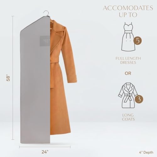 Image of Hayden Hill Luxury Organic Cotton Garment Bag for Hanging Clothes Long 58 inch | Full Length Breathable Dress Bag, Moth Proof Hanging Garment Bags For Closet Storage, Certified Carbon Neutral, Gray